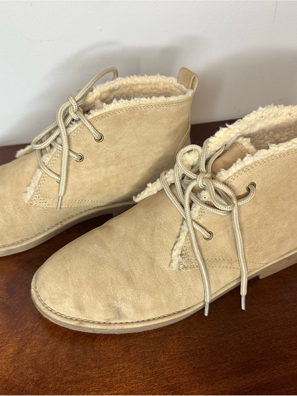 Seven Dials Boots Womens in Mallori Beige Lace Up Faux Fur Suede 9.5